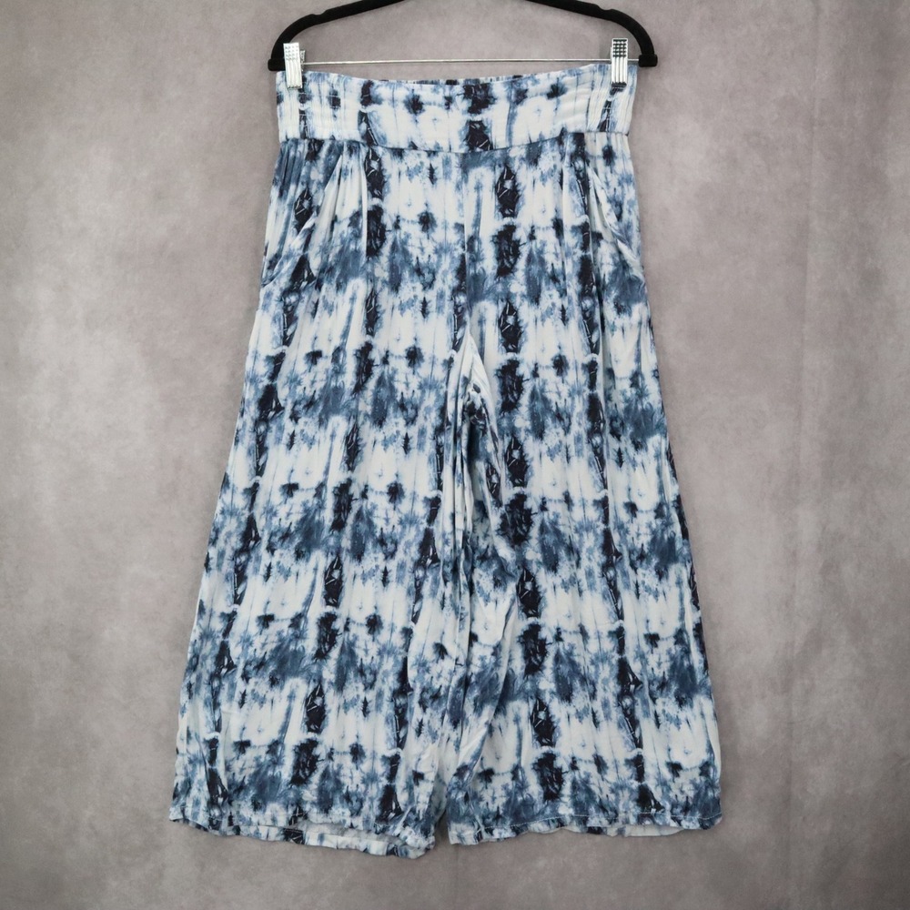 Time and Tru Tie Dye Wide Leg Pants Blue Boho Lounge Beach Pull On Flowy Medium